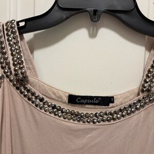 Women's Beaded Tan Top